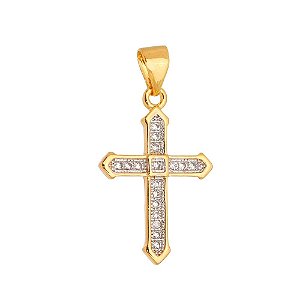 PINGENTE P FOLHEADO A OURO 18K CRUZ CRAVEJADA COM ZIRCONIAS