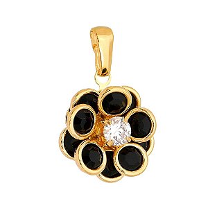 PINGENTE FOLHEADO A OURO 18K FLOR PRETA