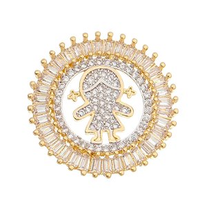 PINGENTE FOLHEADO A OURO 18K MANDALA MENINA COM ZIRCONIA