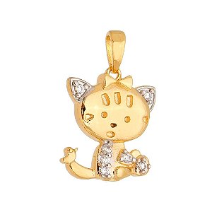 PINGENTE GATO FOLHEADO A OURO 18K COM ZIRCONIA