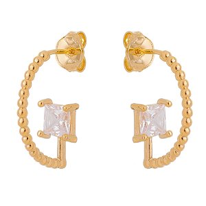 ARGOLA FOLHEADA A OURO 18K COM PEDRA DE ZIRCÔNIA QUADRADA