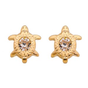 BRINCO TARTARUGA DE CRISTAL FOLHEADO A OURO 18K