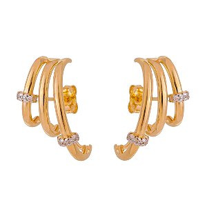 BRINCO EAR HOOKS FOLHEADO A OURO 18K COM ZIRCONIA