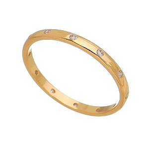 ANEL FOLHEADO A OURO 18K COM ZIRCONIAS