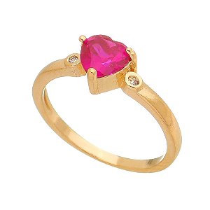 ANEL CORAÇÃO ROSA FOLHEADO A OURO 18K COM ZIRCONIA LATERAL