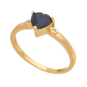 ANEL CORAÇÃO AZUL FOLHEADO A OURO 18K COM ZIRCONIA LATERAL