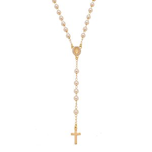 TERÇO FOLHEADO A OURO 18K COM PEROLAS