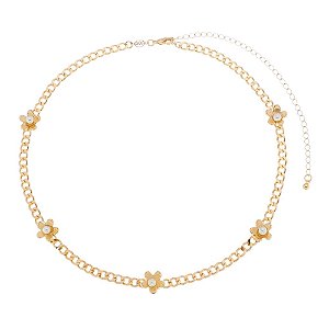 GARGANTILHA FOLHEADA A OURO 18K FLORES COM PEROLAS