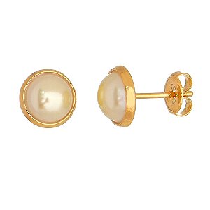 BRINCO FOLHEADO A OURO 18K MEIA PEROLA