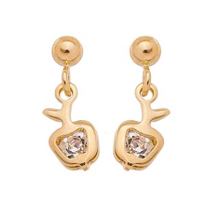 BRINCO BOLINHA COM MAÇÃ PENDURADA DE CRISTAL FOLHEADA A OURO 18K