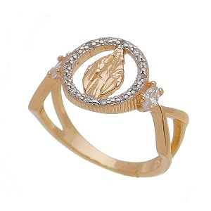 ANEL NOSSA SENHORA DAS GRAÇAS FOLHEADO A OURO 18K COM ZIRCÔNIAS