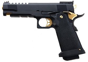 Pistola Airsoft Hi-Capa 5.1 Gold Match Black Gold AW HX2701 GBB 6mm