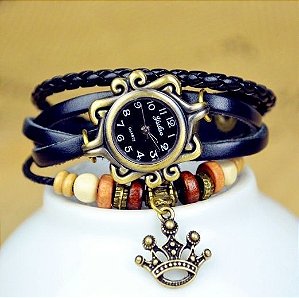 Relogio Vintage Couro , Cor : Preto