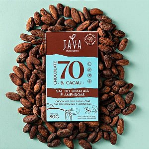 Chocolate 70% Cacau com Sal do Himalaia e Amêndoas -  80g – Unidade ou display