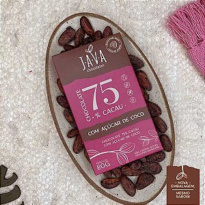 Chocolate com Açúcar de Coco - 75% cacau 80 g – Escolha caixa com 6 ou unidade