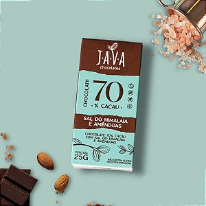 Chocolate 70% Cacau + Sal do Himalaia e Amêndoas -Display com 5 ou 10  tabletes de 25g