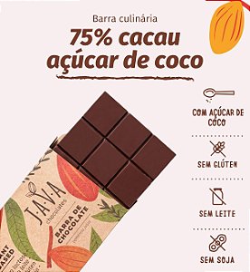 Barra de chocolate 75% cacau açúcar de coco. Apenas 5 kg