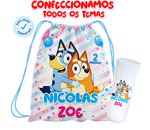 Kit Mochilinhas e copos personalizados todos os temas