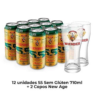 KIT 12 Cerveja Wienbier 55 Pilsen Sem Glúten 710ml + 2 Copos