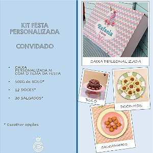 Kit Festa PERSONALIZADA (CONVIDADO) - Salgado + Doce + Bolo (2 Pessoas)