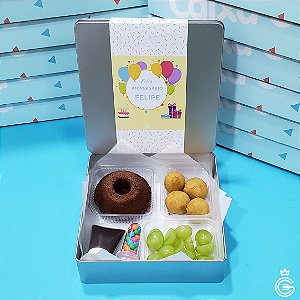 Kit School Party - Mini Bolo + 2 Pots - Lata Quadrada  (pedido mínimo de 5 unidades)