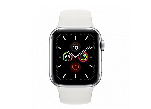 Apple Watch Serie 5 Novo, 40 mm Prata com Pulseira Branca Esportiva: Modelo GPS - ZGYFBSBBB