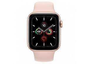 Apple Watch Serie 5 Novo, 44 mm Dourado com Pulseira Rosa Esportiva: Modelo GPS - RANEFSGAP
