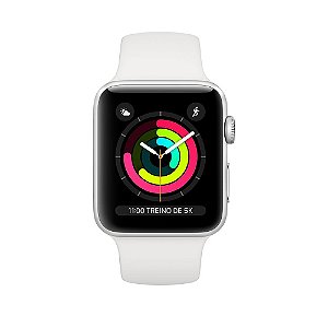Apple Watch Serie 3 Novo, 42 mm Prata com Pulseira Branca Esportiva - BNEARRMJV