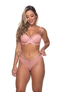 Conjunto Microfibra e Renda Strappy Fio Dental - Mel 1369