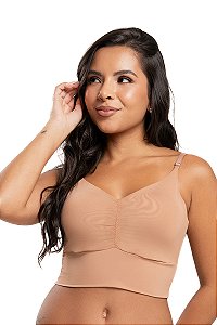 Top Zoe Cropped em Microfibra com Bojo Removível e Franzido Central