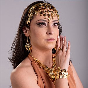 Kit Tiara, Colar, Brincos E Par De Pulseiras Com Moedas Dança Do Ventre/Cigana/Indiana - KIT02
