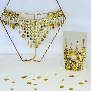 Kit  Colar, Brincos e Cinto Lenço de  Quadril Moedas Dança Do Ventre/Cigana/Indiana - KIT08
