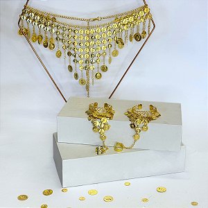 Kit Par de Pulseiras e Cinto de Moedas Lenço de Quadril Dança Do Ventre/Cigana/Indiana - KIT11