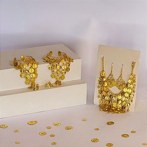 Kit Colar Brincos E Par De Pulseiras Moedas Dança Do Ventre/Cigana/Indiana - KIT07