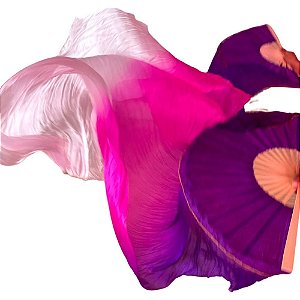 Par Fan Véu Leque Degrade Cores Dança do Ventre - Roxo, rosa e branco- VFAN-RRB