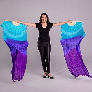 Par Fan Véu Leque Degrade Cores Dança do Ventre - Azul claro, Azul escuro, Roxo - VFAN-AAR