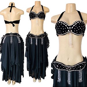 [Encomenda 30 Dias] Dança do Ventre Traje Completo Strass e Franjas - TB-E30D-36