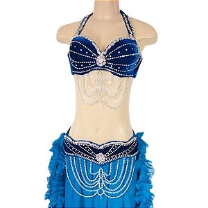 [Encomenda 30 Dias] Dança do Ventre Conjunto Top e Cinto para Dançar