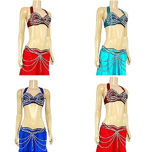 [Encomenda 45 Dias] Top e Cinto Plus Size Dança do Ventre Strass