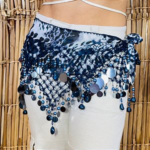 Dança do Ventre Lenço Cinto Quadril Luxo Lindos Detalhes Pastilhas Prateadas - LQL12