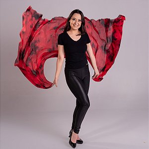 Véu Seda Pura Colorido Dança do Ventre Vermelho com Preto - VEU-SEDAA-6