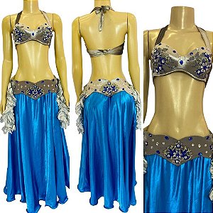 [Liquidação] Dança do Ventre Traje Bordado Completo P 40 - Pronta Entrega  - TPCL-205
