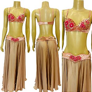 [Liquidação] Dança do Ventre Traje Bordado Completo P 40 - Pronta Entrega  - TPCL-211