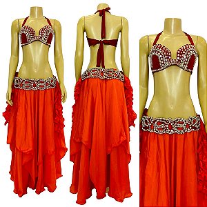 [Liquidação] Dança do Ventre Traje Bordado Completo G 44 - Pronta Entrega  - TPCL-212