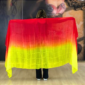 Véu Seda Pura Colorido Dança do Ventre Vermelho, Laranja e Amarelo - VEU-SEDAA-9