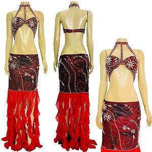 [Bazar] Dança do Ventre traje roupa figurino franjas e bordado Tam P/M - BZ4