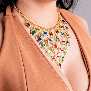 Colar Luxuoso Pedras Coloridas Dança do Ventre - CCO-U