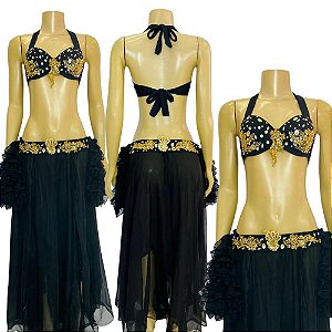 [Liquidação] Dança do Ventre Traje Bordado Completo P 40 - Pronta Entrega  - TPCL-289