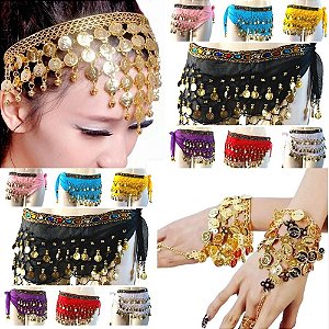 Kit Tiara, Par De Pulseira E Lenço Quadril Dança do Ventre/Cigana/Indiana - KIT22