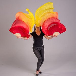 Par Fan Véu Leque Degrade Cores Fogo Dança do Ventre - VFAN-7